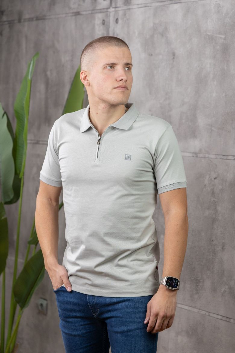 Slika Majica ZIP sa kragnom - SAGE MIST