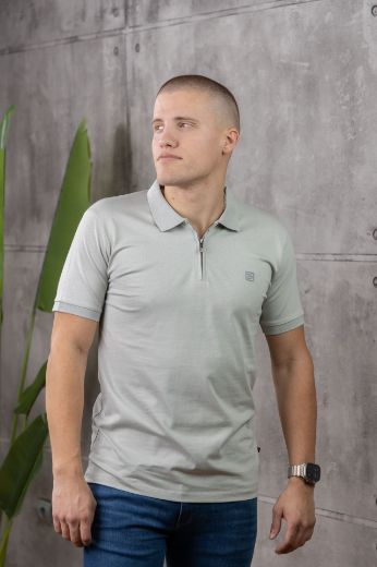 Slika Majica ZIP sa kragnom - SAGE MIST